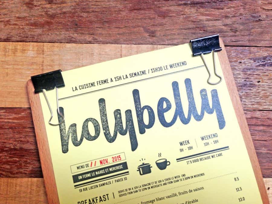 Holybelly brunch menu card.