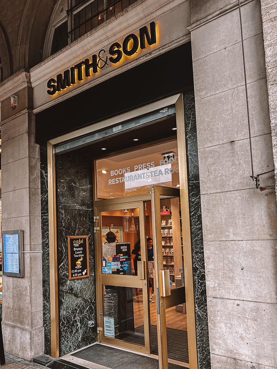 Outside of Smith & Son bookshop in Paris