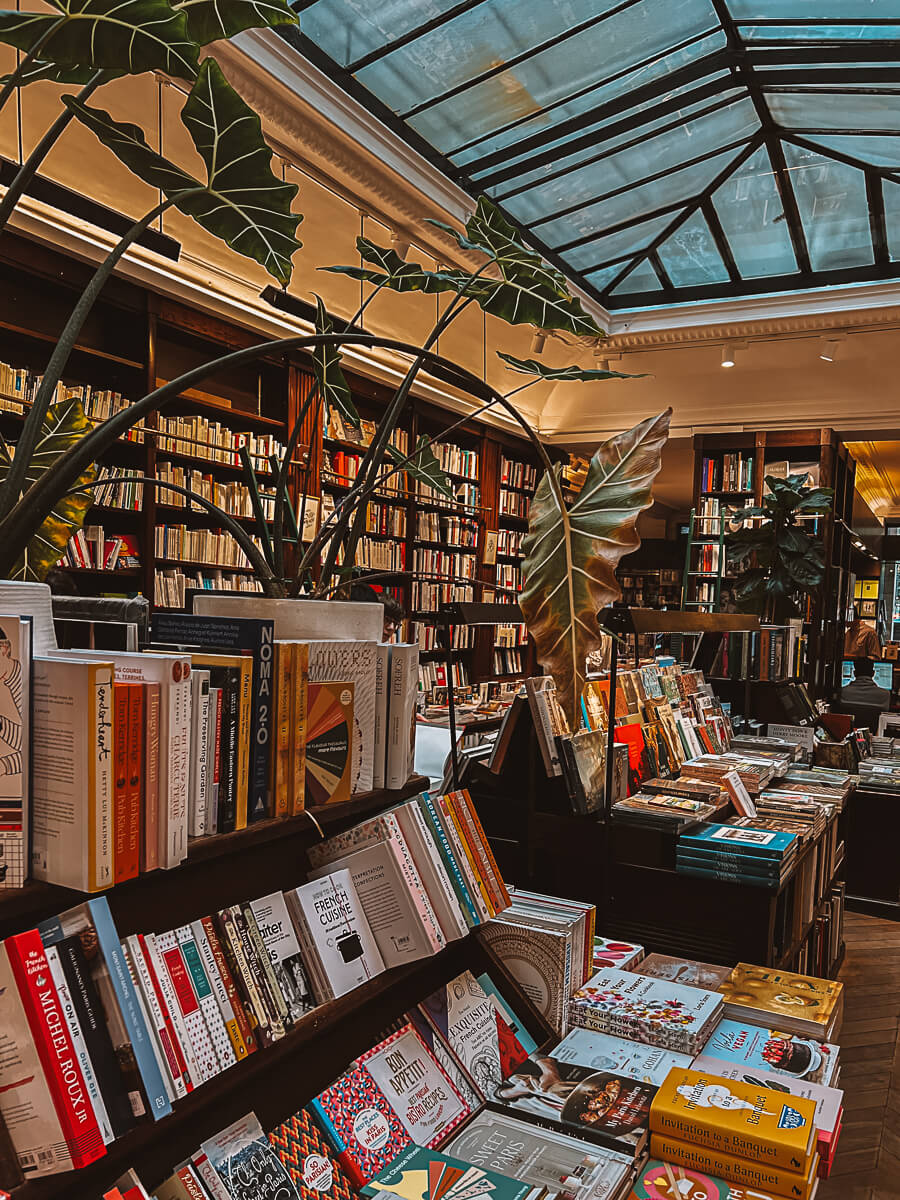 Bookshelves inside Galignani bookshop in Paris