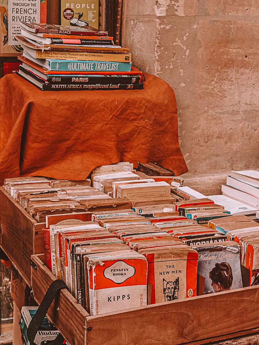 Books outside The Abbey Bookshop in Paris
