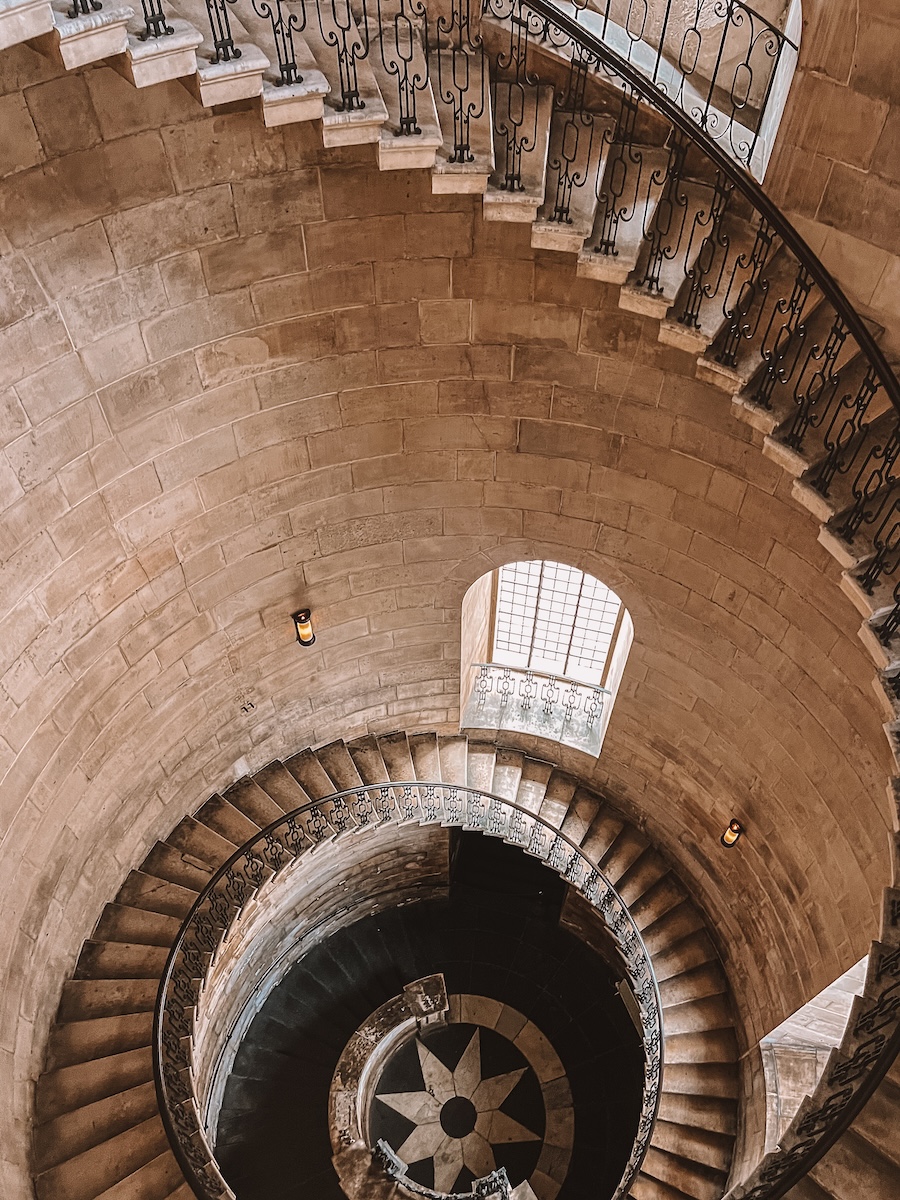 The view from the top of the Geometric Staircase at St Paul's Cathedral which has been used as a filming location in Harry Potter