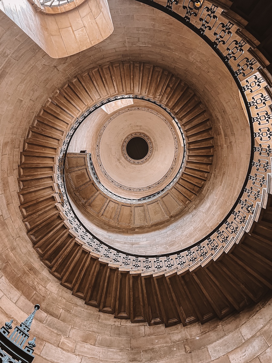 View from the bottom of the Geometric Staircase at St Paul's Cathedral in London 