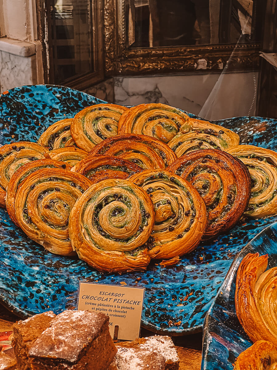 Lots of pistachio escargot at Du Pain et Des Idées - best bakery in Paris