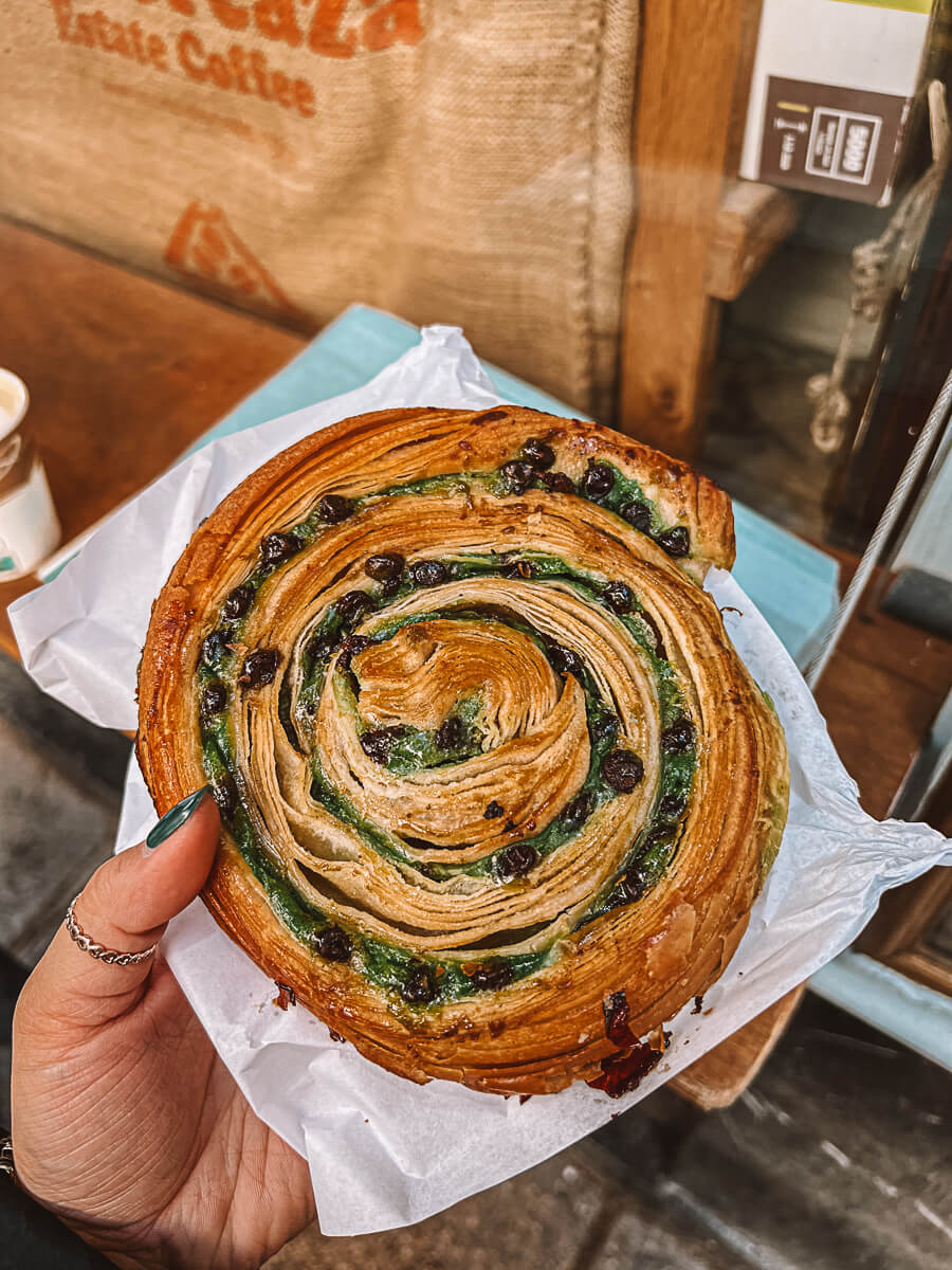 Pistachio escargot at Du Pain et Des Idées - best bakery in Paris