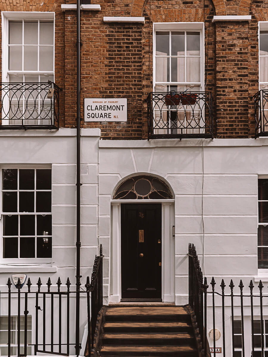 Outside townhouses in Claremont Square in Islington, which was used as Grimmauld Place in Harry Potter and the Order of the Phoenix.