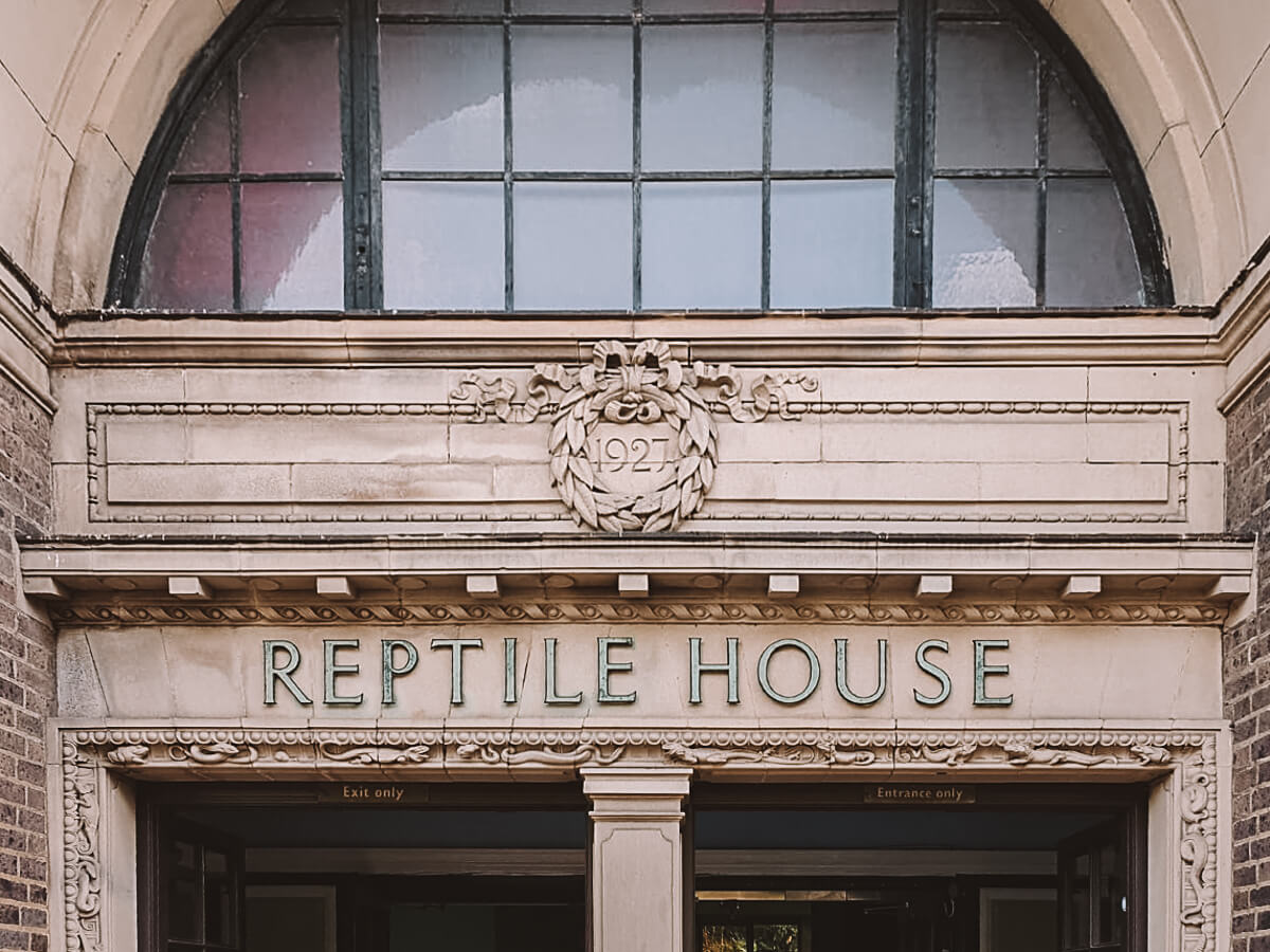 Entrance to Reptile House at London's ZSL Zoo which features in Harry Potter and the Philosopher's Stone film.
