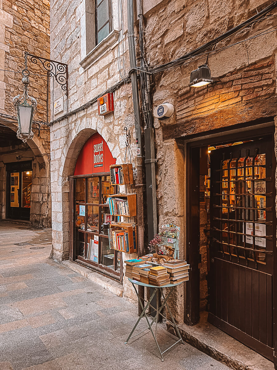 Outside Sweet Books in Girona, a Girona bookshop specialising in second hand books