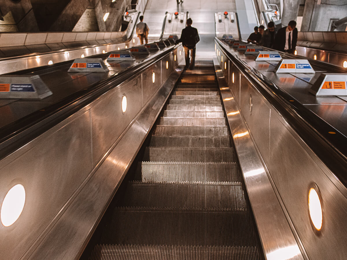 Inside Westminster Tube Station, an unassuming Harry Potter film location in London.